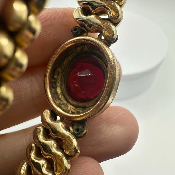 DFB Co. Carmen antique gold filled red glass sweetheart expansion bracelet - Picture 8 of 10